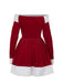 Red 1960s Christmas Velvet Off-Shoulder Long Sleeve Dress