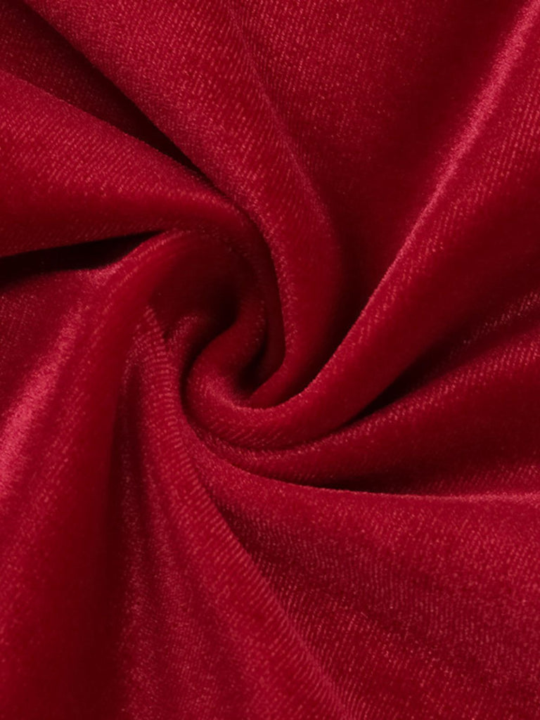 Red 1960s Christmas Velvet Off-Shoulder Long Sleeve Dress