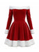 Red 1960s Christmas Velvet Off-Shoulder Long Sleeve Dress