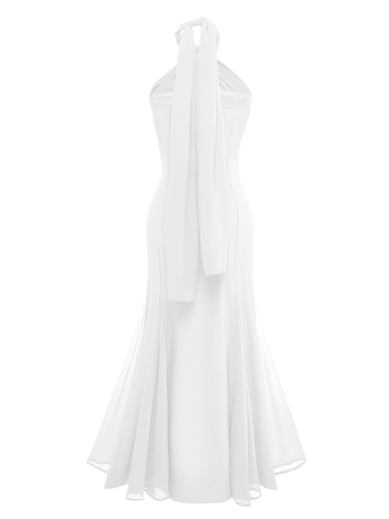 1930s Solid Chiffon Criss Cross Strapless Convertible Dress