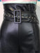 1980s Solid PU Leather Belted Wide-Leg Pants