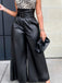 1980s Solid PU Leather Belted Wide-Leg Pants
