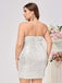 [Plus Size] White 1960s Plush Collar Sequined Bodycon Dress