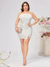 [Plus Size] White 1960s Plush Collar Sequined Bodycon Dress