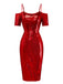 [Pre-Sale] Red 1960s Cold-Shoulder Sequined Pencil Dress