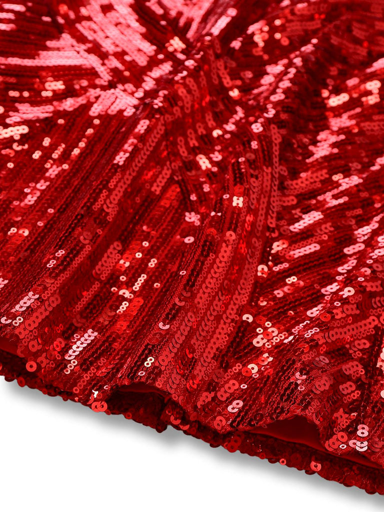 [Pre-Sale] Red 1960s Cold-Shoulder Sequined Pencil Dress