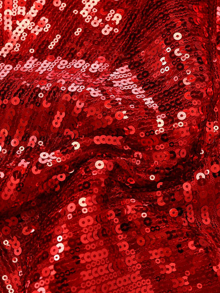 [Pre-Sale] Red 1960s Cold-Shoulder Sequined Pencil Dress