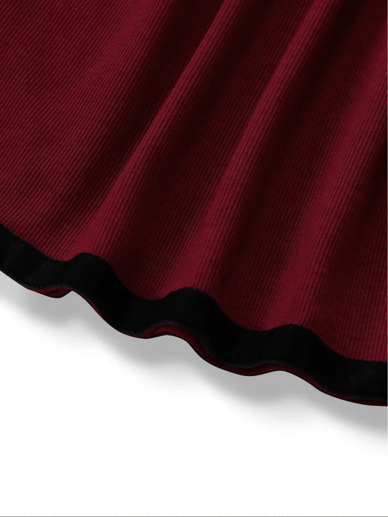 Red 1960s Off-Shoulder Bow Knit Lantern Sleeve Dress