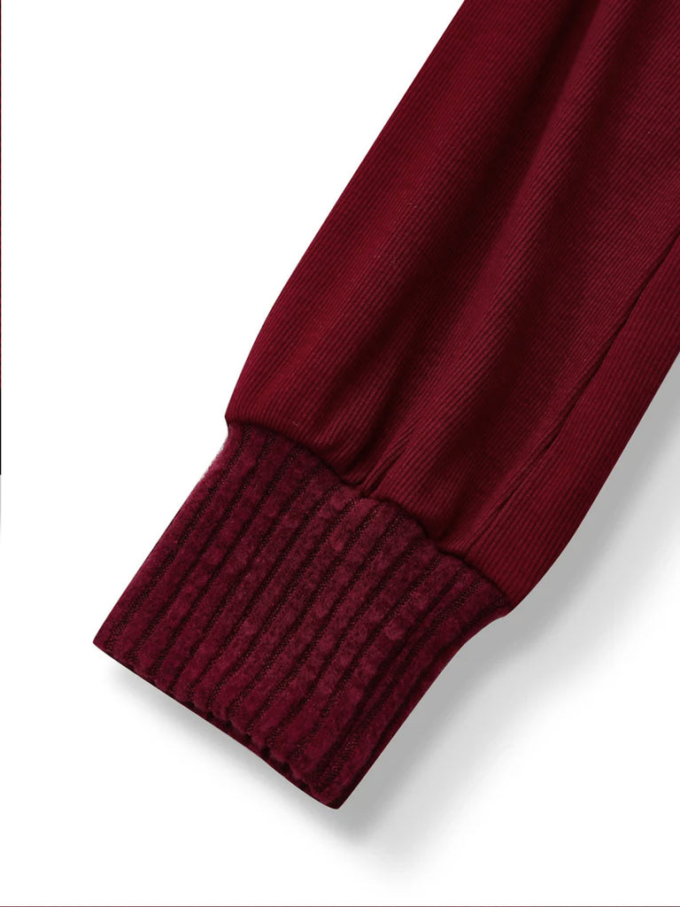 Red 1960s Off-Shoulder Bow Knit Lantern Sleeve Dress