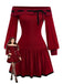 [Pre-Sale] Red 1960s Off-Shoulder Bow Knit Lantern Sleeve Dress