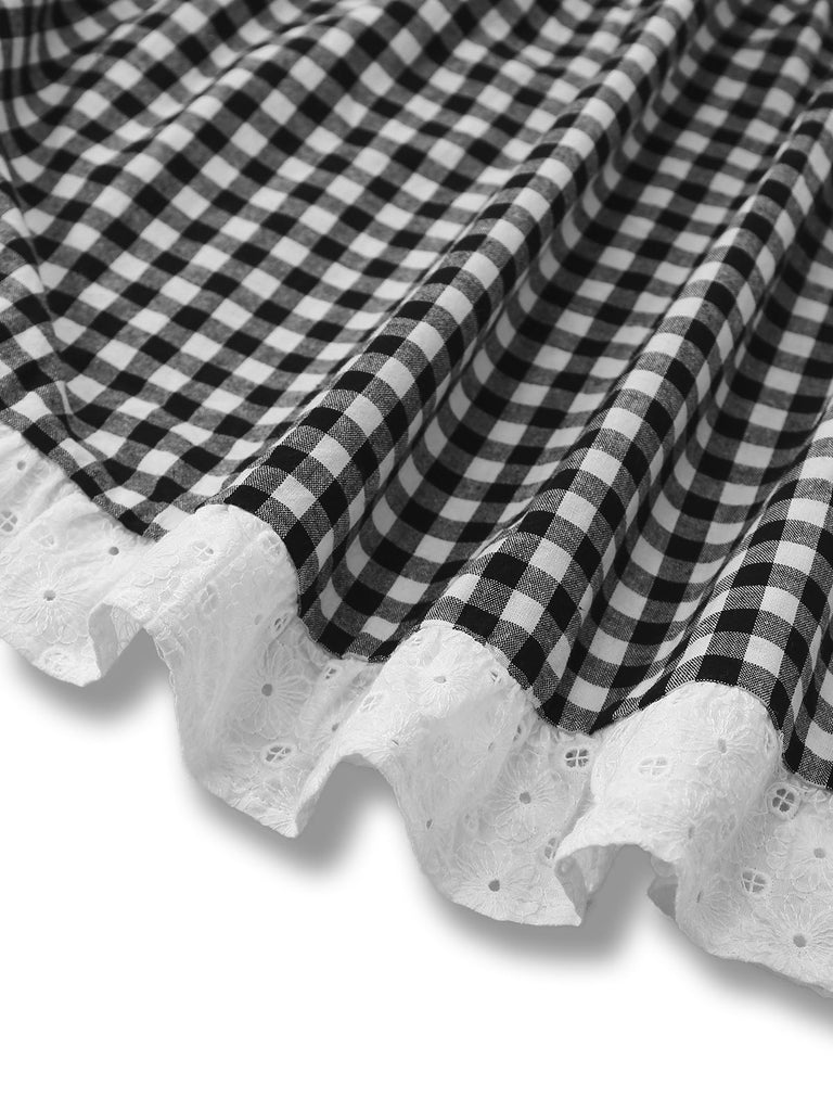 [Pre-Sale] Black 1950s Plaid Patchwork Embroidered Lace Dress