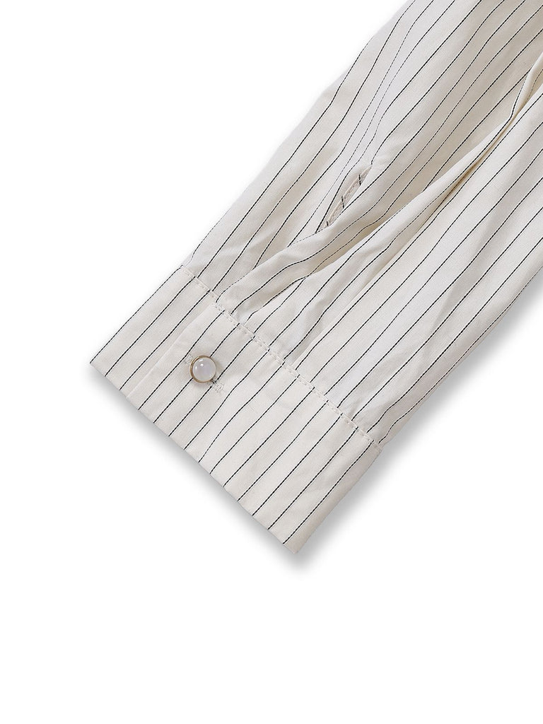 [Pre-Sale] Khaki 1930s Striped Lapel Blouse Detachable Tie Dress