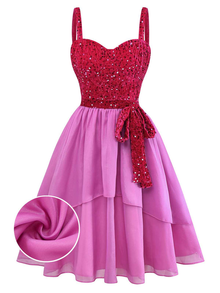 [Pre-Sale] Pink 1950s Spaghetti Strap Sequin Bow Dress