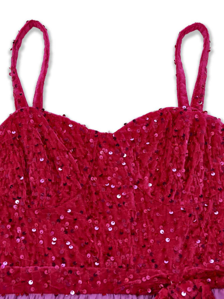 [Pre-Sale] Pink 1950s Spaghetti Strap Sequin Bow Dress