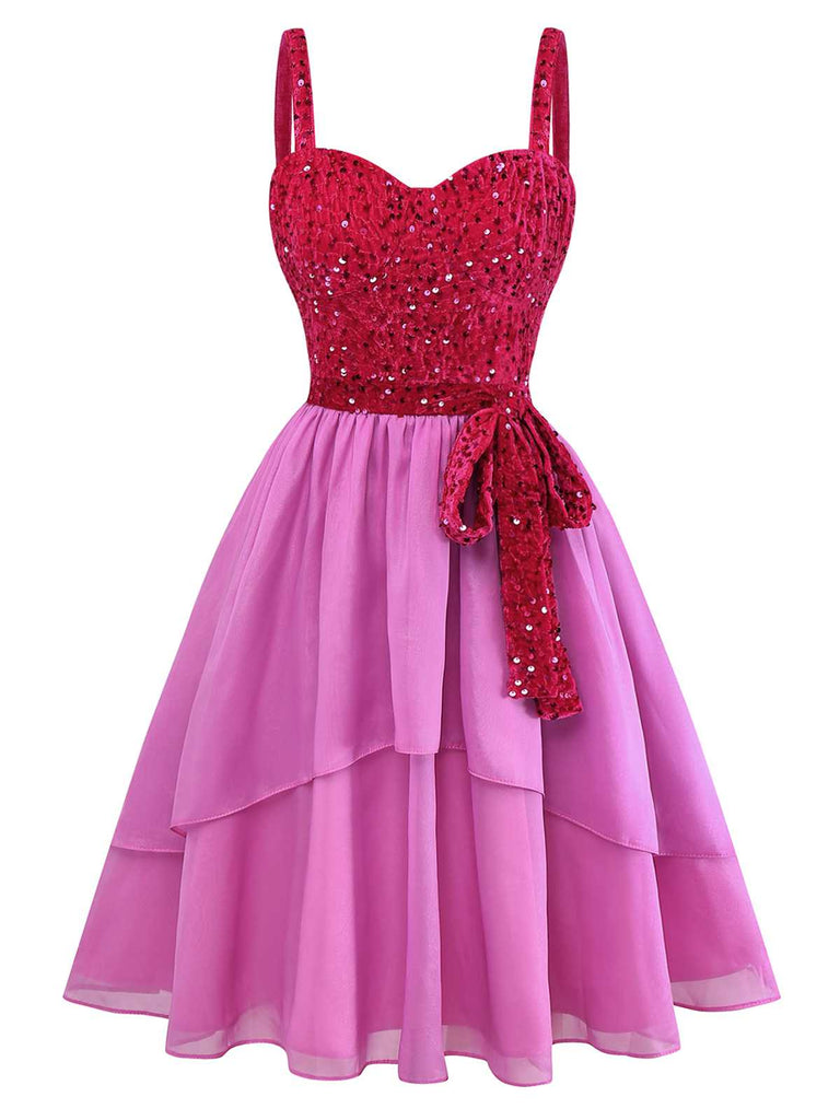 [Pre-Sale] Pink 1950s Spaghetti Strap Sequin Bow Dress