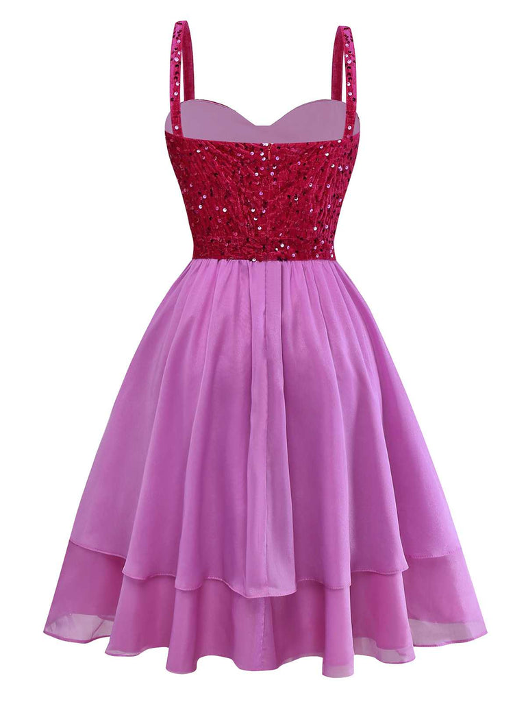 [Pre-Sale] Pink 1950s Spaghetti Strap Sequin Bow Dress