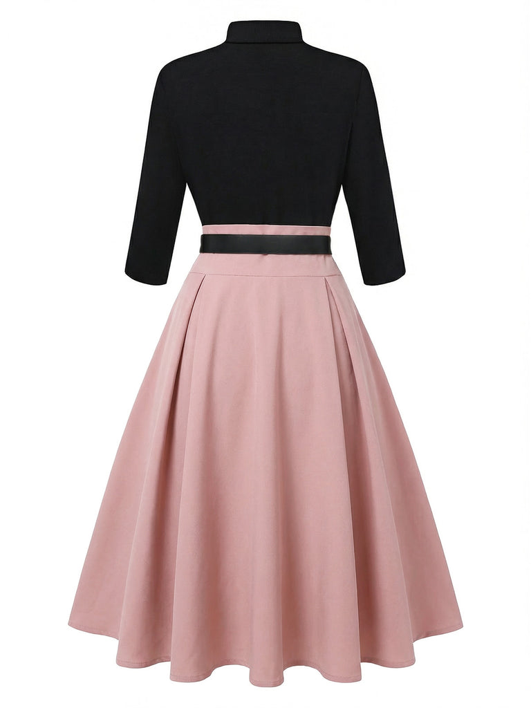 [Pre-Sale] Pink 1950s Belted Dress With 3D Flower Brooch