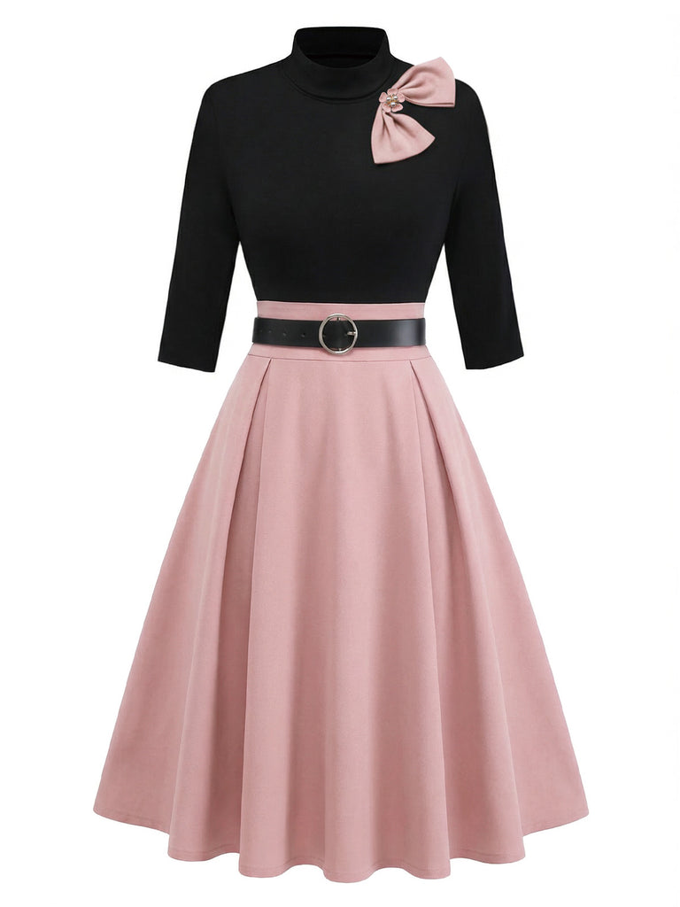 [Pre-Sale] Pink 1950s Belted Dress With 3D Flower Brooch