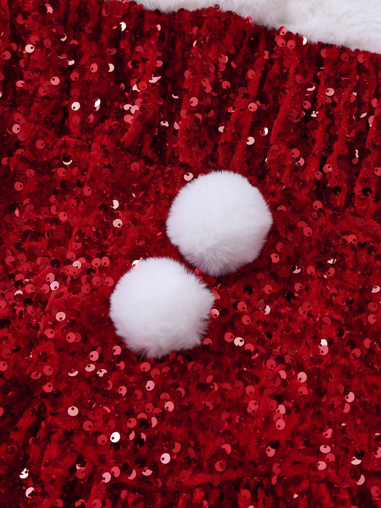 [Pre-Sale] Red 1950s Bow Sequined Raw Hem Dress