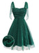 [Pre-Sale] Green 1950s Glitter Shoulder Tie Ruched Dress
