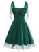 [Pre-Sale] Green 1950s Glitter Shoulder Tie Ruched Dress