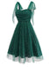 [Pre-Sale] Green 1950s Glitter Shoulder Tie Ruched Dress