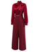 [Pre-Sale] Burgundy 1940s Satin Bow Tie Striped Wide-Leg Jumpsuit