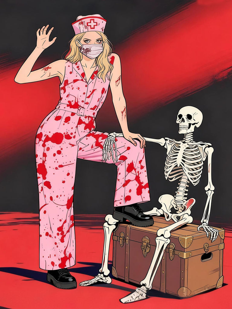 [Pre-Sale] Pink 1930s Lapel Halloween Blood Belted Jumpsuit