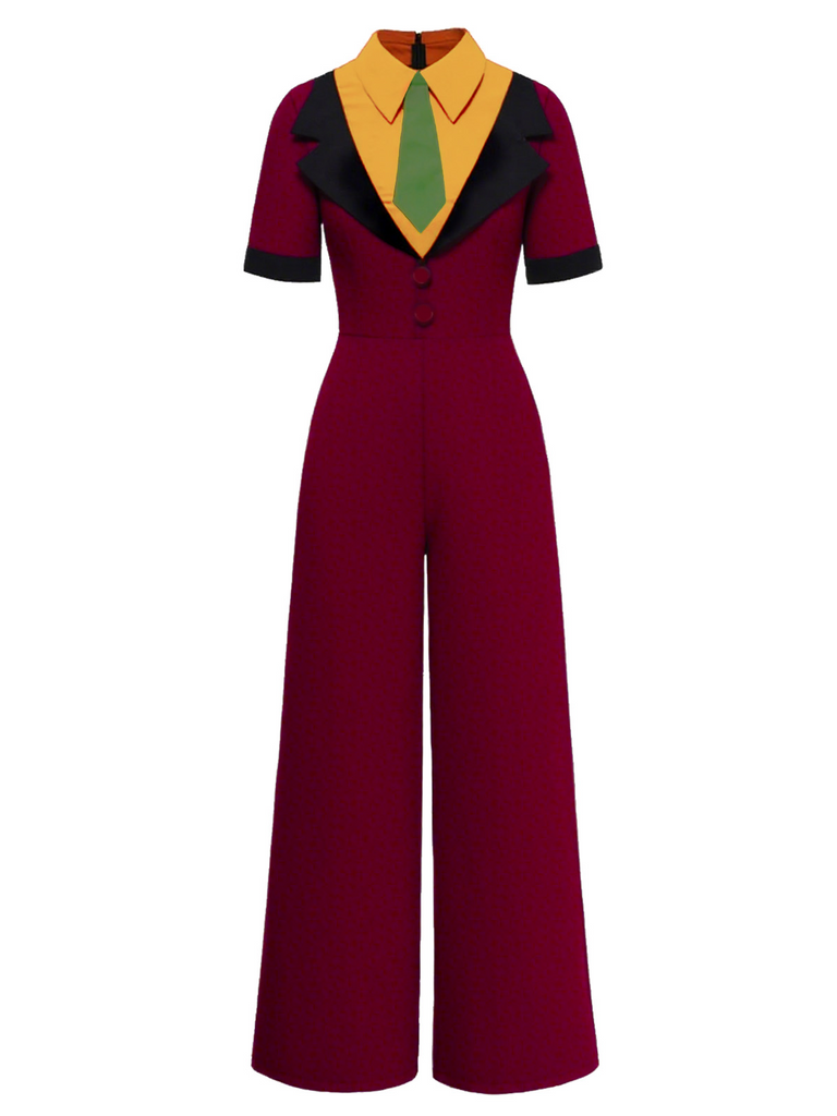 [Pre-Sale] 1970s Lapel Contrast Halloween Joker Inspired Jumpsuit