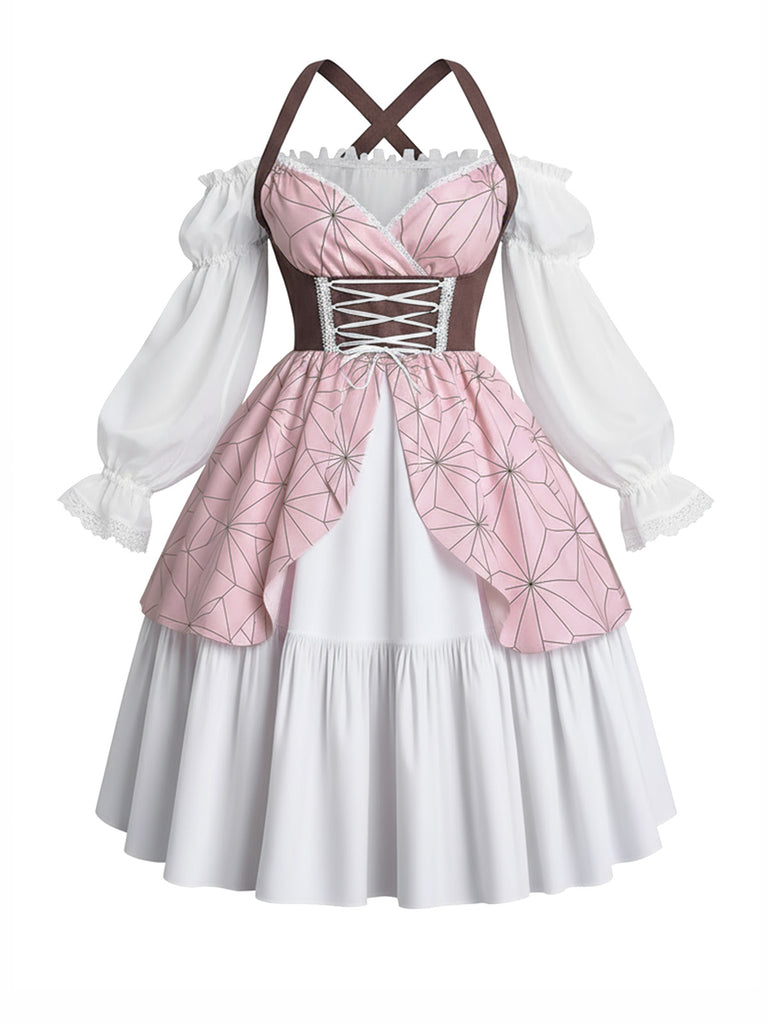 [Pre-Sale] Pink 1980s Bustier Puff Sleeve Off-Shoulder Dress