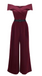 [Pre-Sale] Burgundy 1950s Off Shoulder Belted Wide Leg Jumpsuit