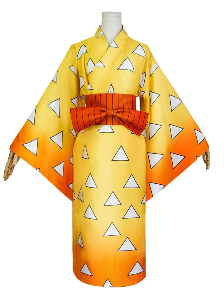Yellow 1970s Agatsuma Zenitsu Kimono Cosplay Dress
