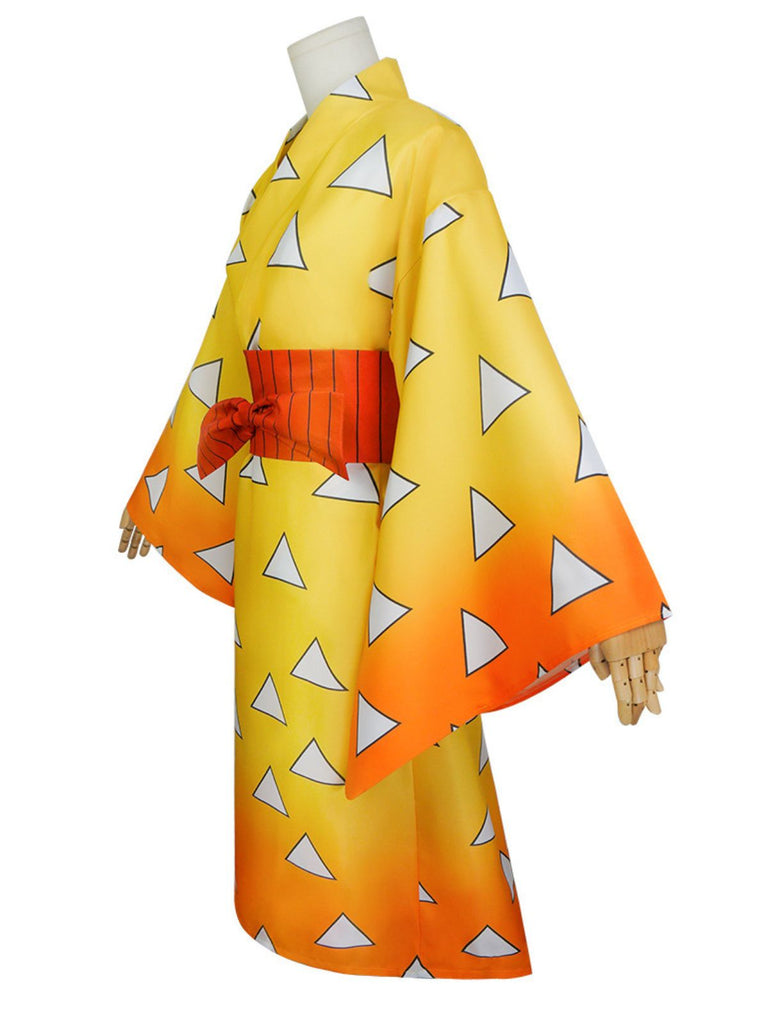 Yellow 1970s Agatsuma Zenitsu Kimono Cosplay Dress