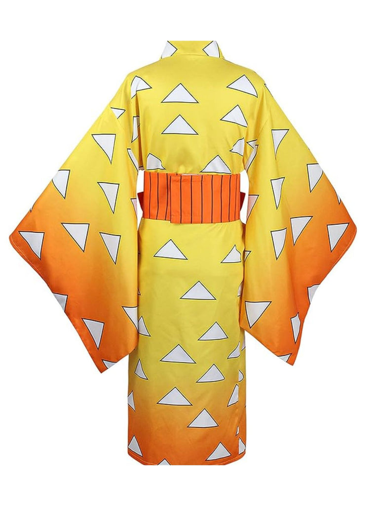 Yellow 1970s Agatsuma Zenitsu Kimono Cosplay Dress
