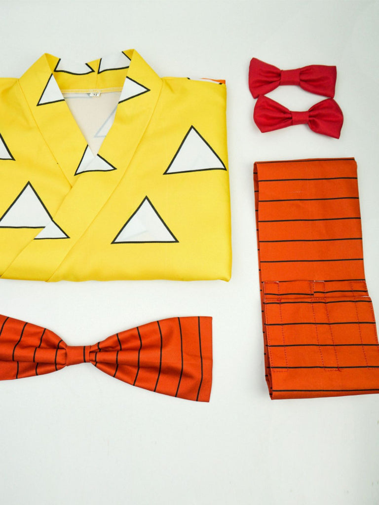 Yellow 1970s Agatsuma Zenitsu Kimono Cosplay Dress