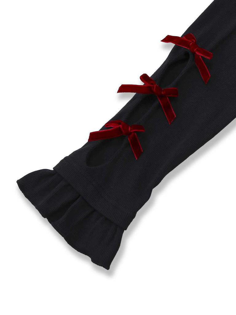 [Pre-Sale] Black 1950s Turtleneck Bow Decor Knitted Top