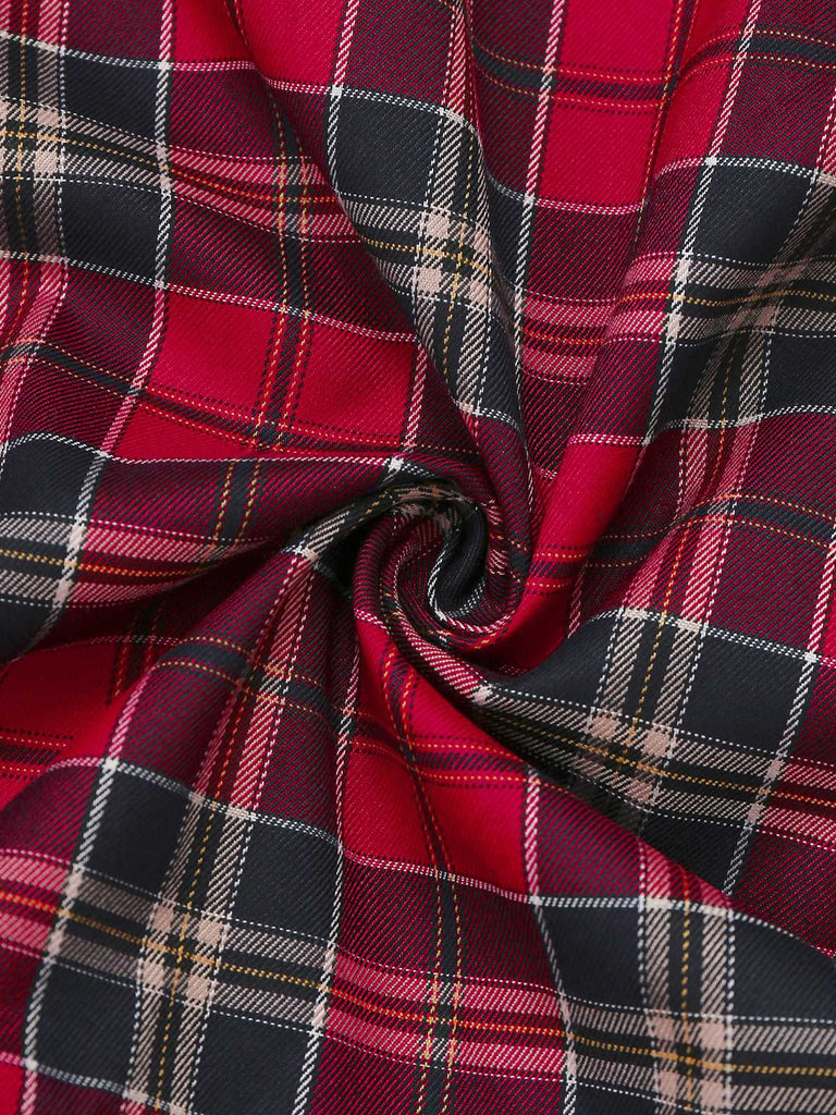 [Pre-Sale] Red 1950s Slip Plaid Velvet Bow Dress