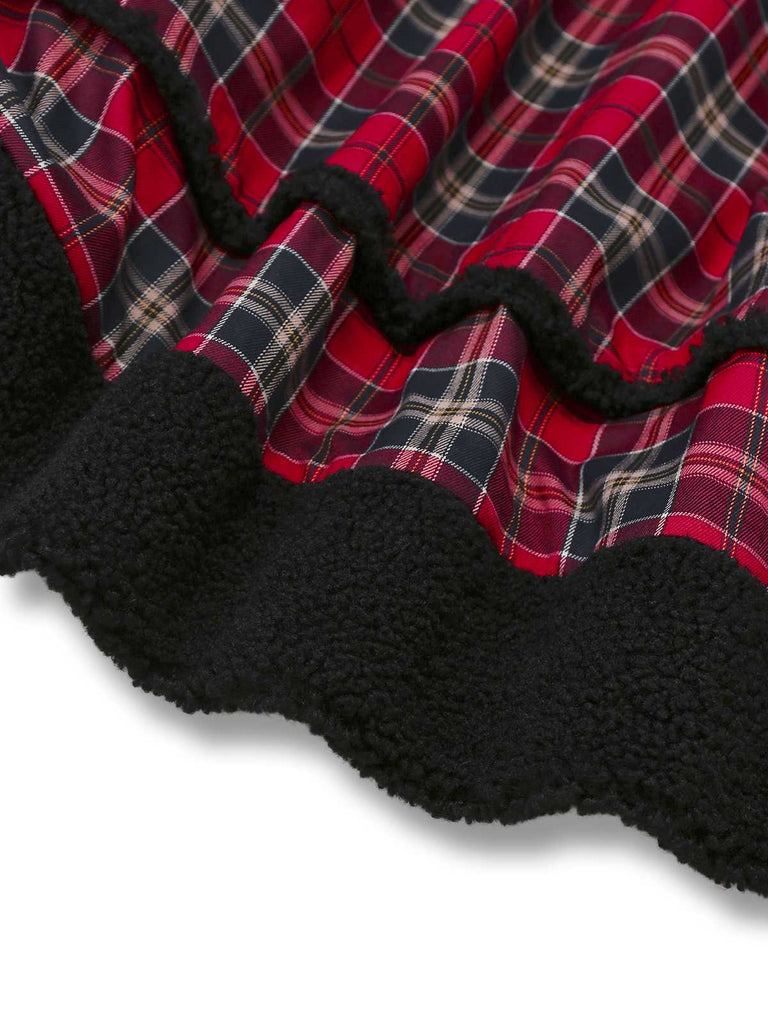 [Pre-Sale] 2PCS 1950s Velvet Bow Turtleneck Knitted Top & Plaid Dress