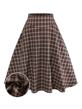[Pre-Sale] Brown 1940s Gingham Plaid Wide-Waist Skirt
