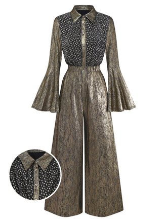 [Pre-Sale] Gold 1980s Black Gilded Bell Sleeve Shirt Jumpsuit