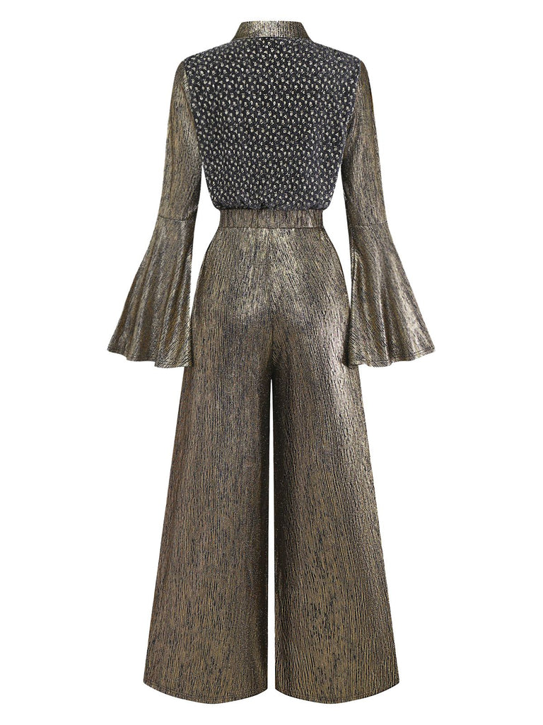 [Pre-Sale] Gold 1980s Black Gilded Bell Sleeve Shirt Jumpsuit