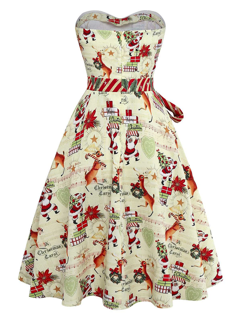 [Pre-Sale] 1950s Christmas Candy Cane Santa Bow Strapless Dress