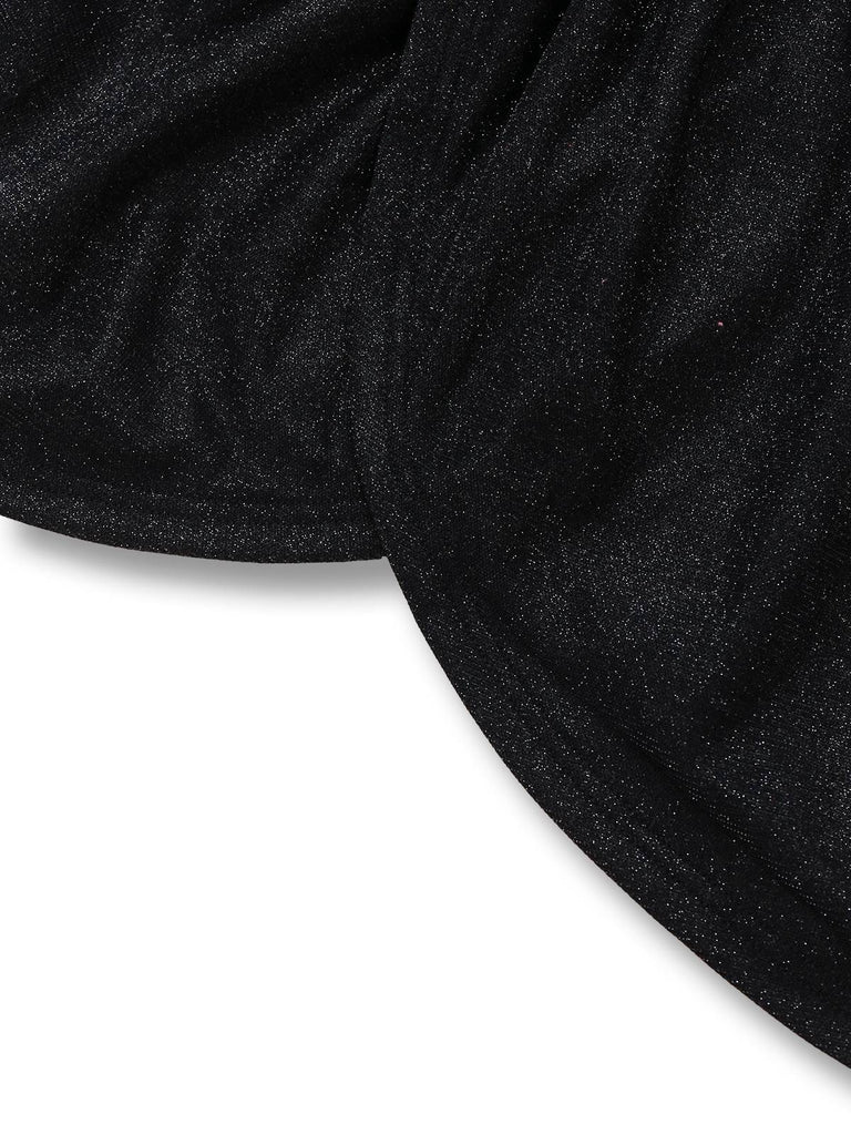 [Pre-Sale] Black 1960s Bow Ruched Strapless Glitter Tulip Dress