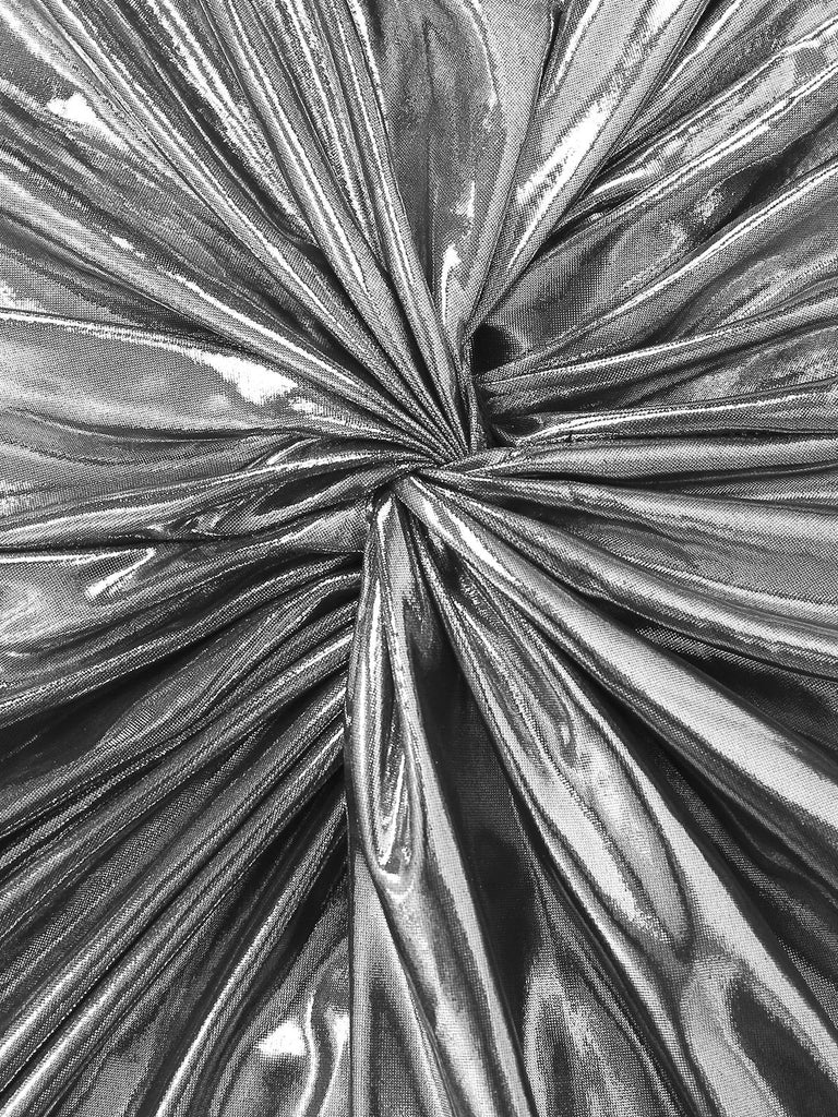 [Pre-Sale] Silver 1970s Metallic Twist Boat Neck Slit Dress