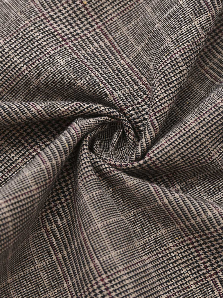 [Pre-Sale] Brown 1950s Lapel Plaid Bow Dress