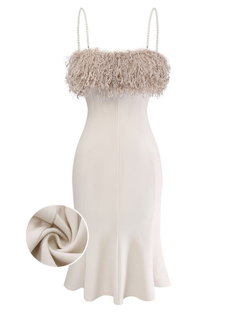 [Pre-Sale] Khaki 1930s Faux Ostrich Feather Knitted Fishtail Dress