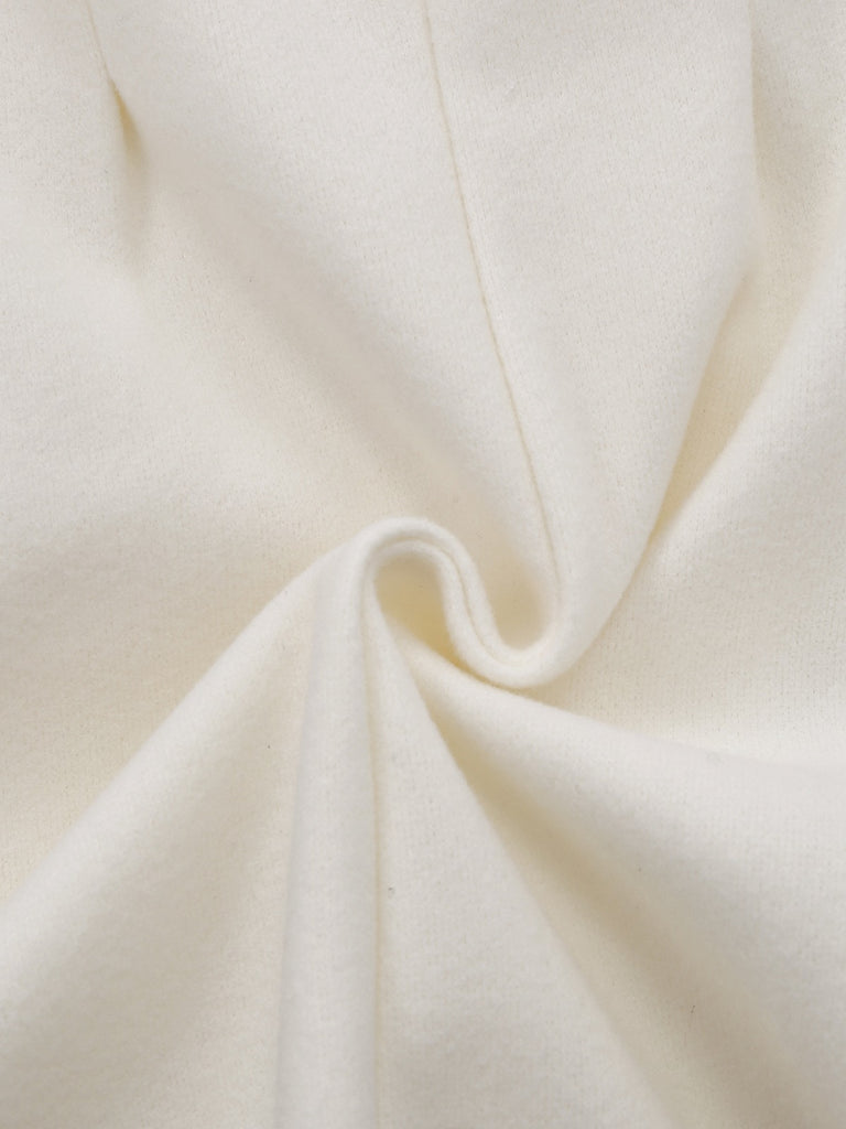 White 1940s Pearl Button Faux-Wool Coat