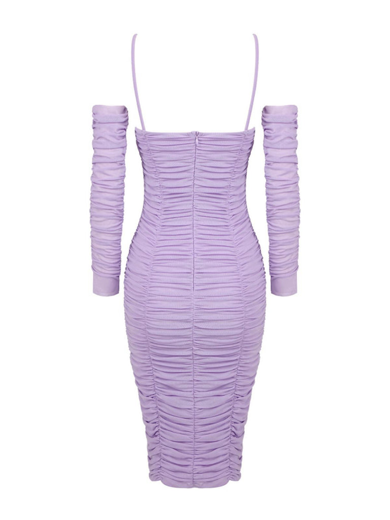 [Pre-Sale] Lavender 1960s 3D Flower Ruched Mesh Dress