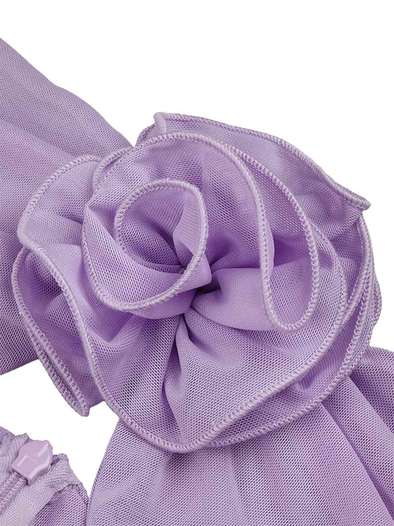 [Pre-Sale] Lavender 1960s 3D Flower Ruched Mesh Dress