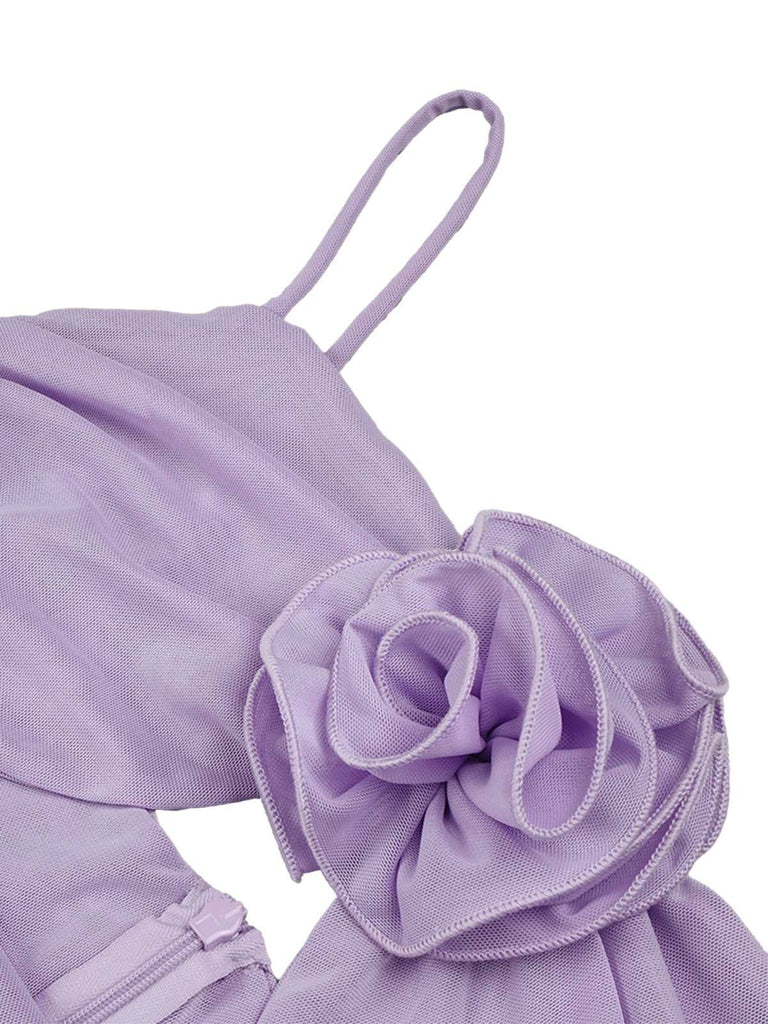 [Pre-Sale] Lavender 1960s 3D Flower Ruched Mesh Dress